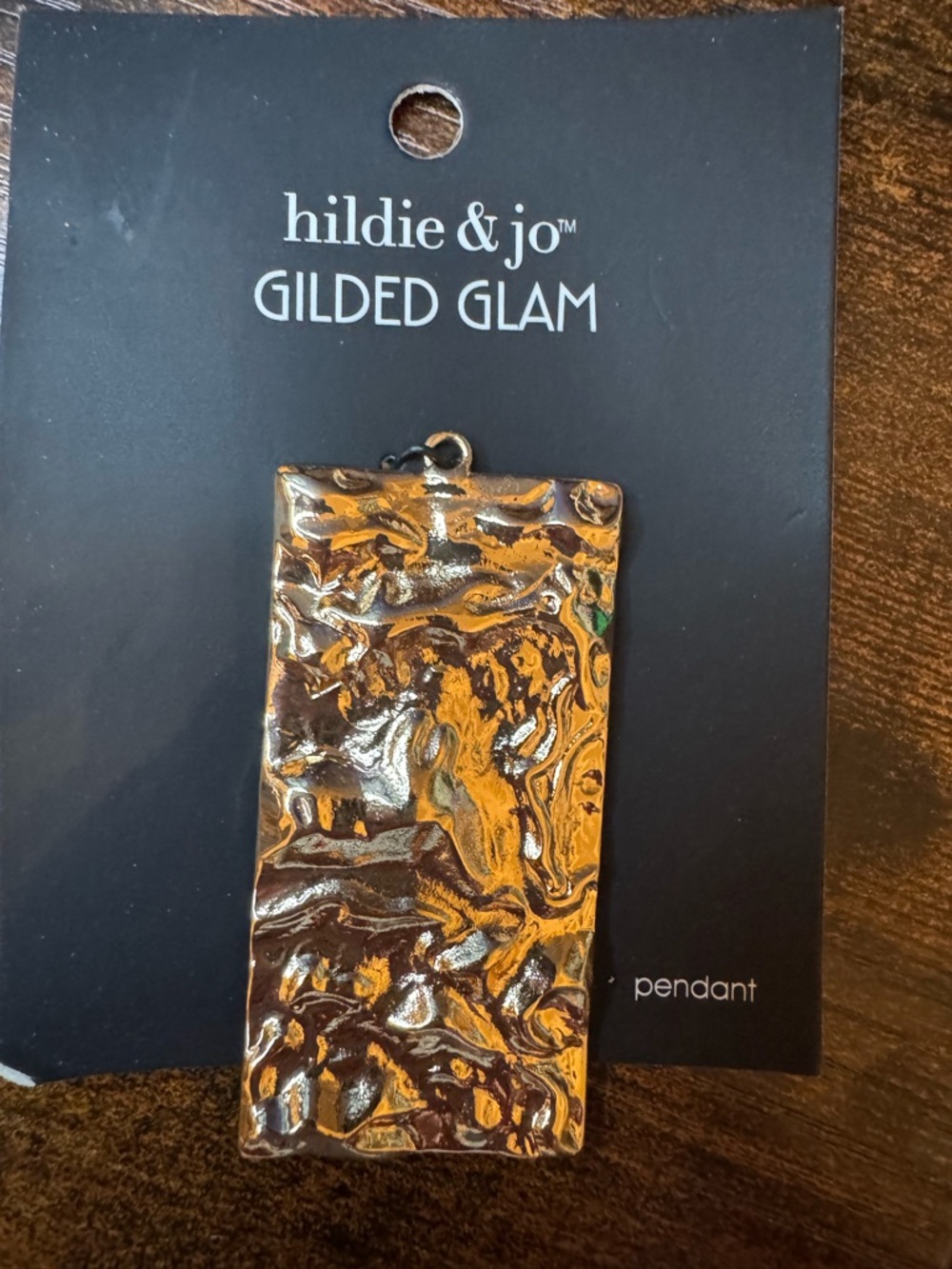 Gilded Glam Gold Textured Rectangle Pendant